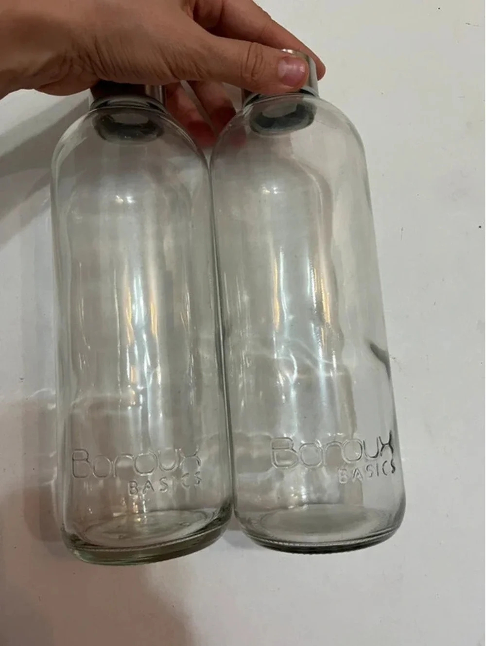 2 glass water bottle 32oz with lids